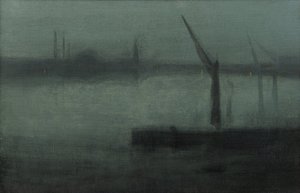 Nocturne - Blauw en Zilver—Battersea Reach door James Abbott McNeill Whistler